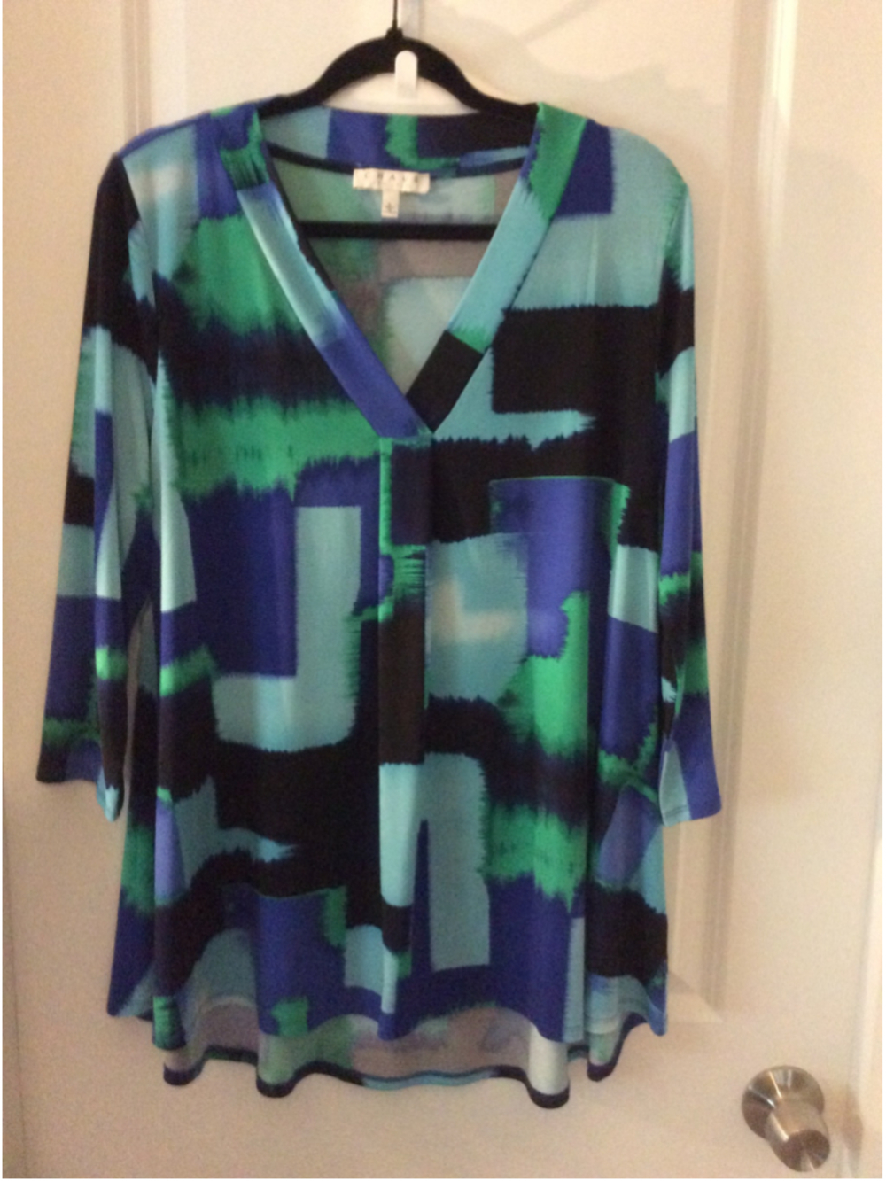 Women's CHAUS New York Tunic Top L Blue Green Abstract